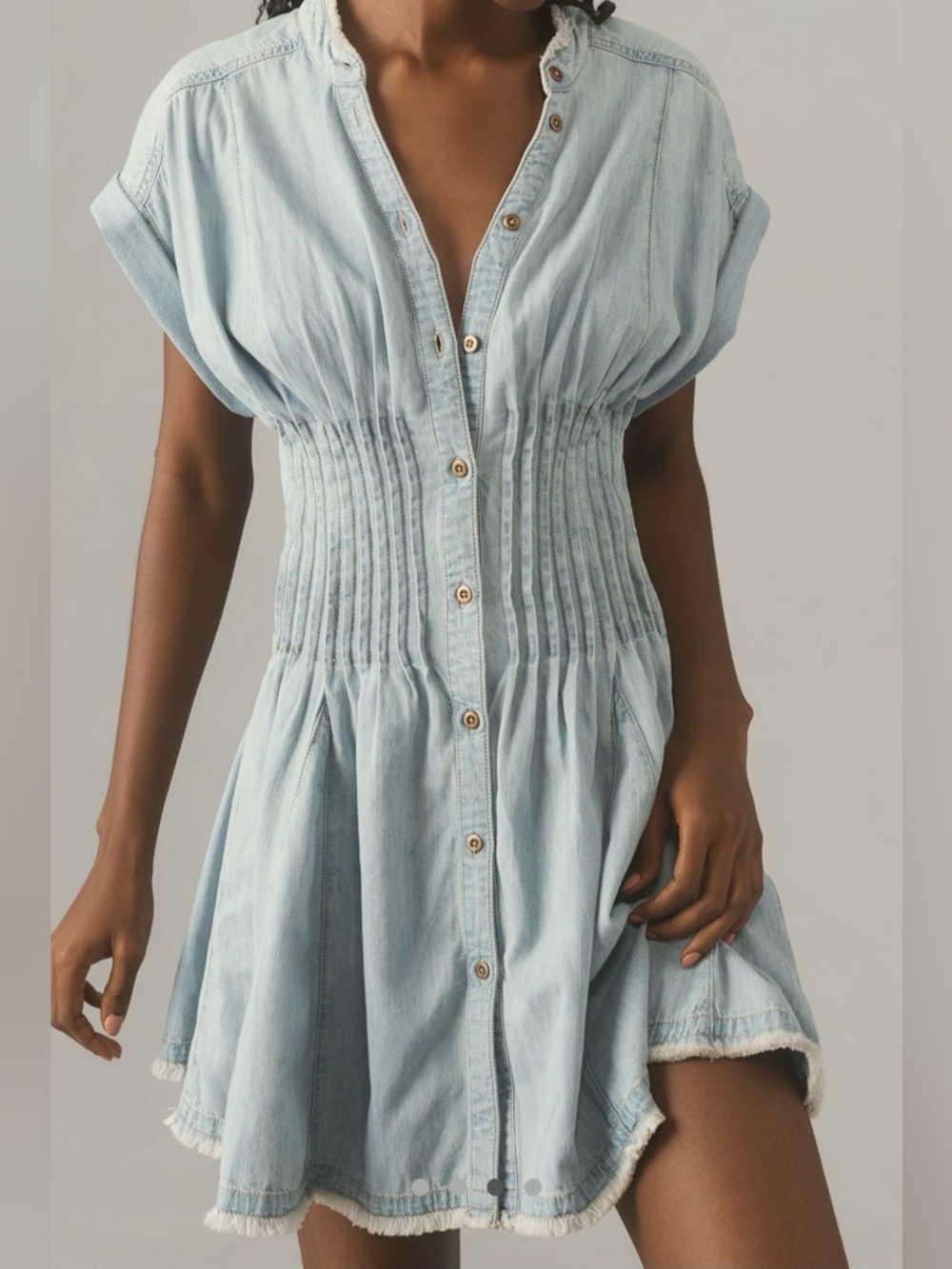 Anthropologie Pilcro Shirred-Waist Buttondown Mini Dress NWT